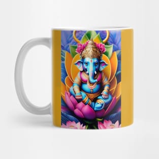 Baby Ganesh sitting o a Lotus Flower Mug